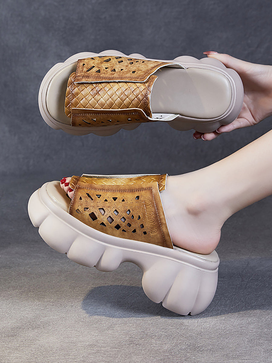 Women Summer Casual Leather Spliced Platfrom Slippers CV1033 Ada Fashion