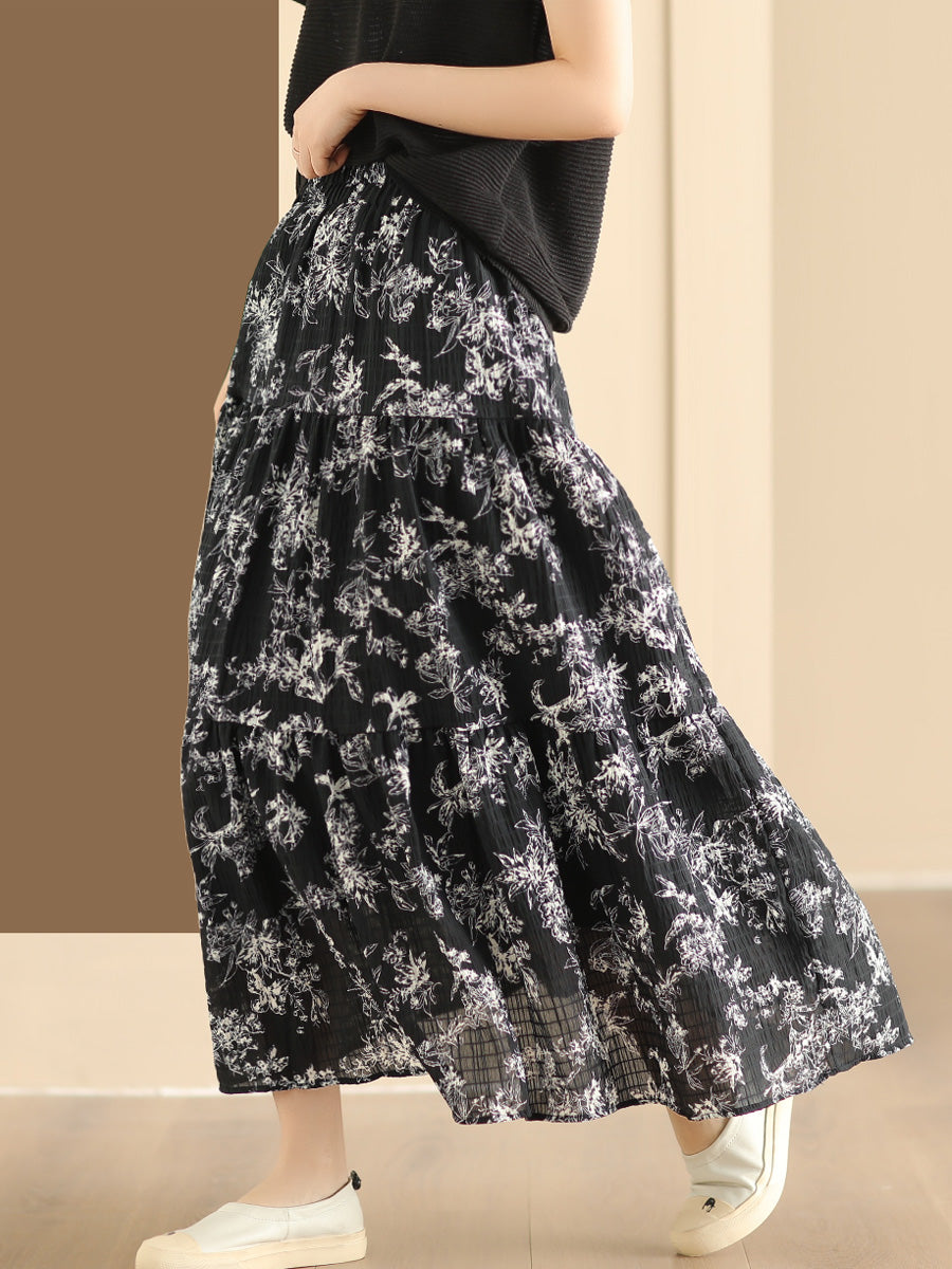 Women Summer Vintage Floral Cotton Loose Skirt CV1037 Ada Fashion