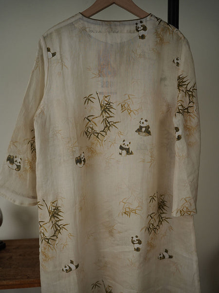 Women Ethnic Summer Bamboo Panda Print Linen Dress XX1055 Ada Fashion