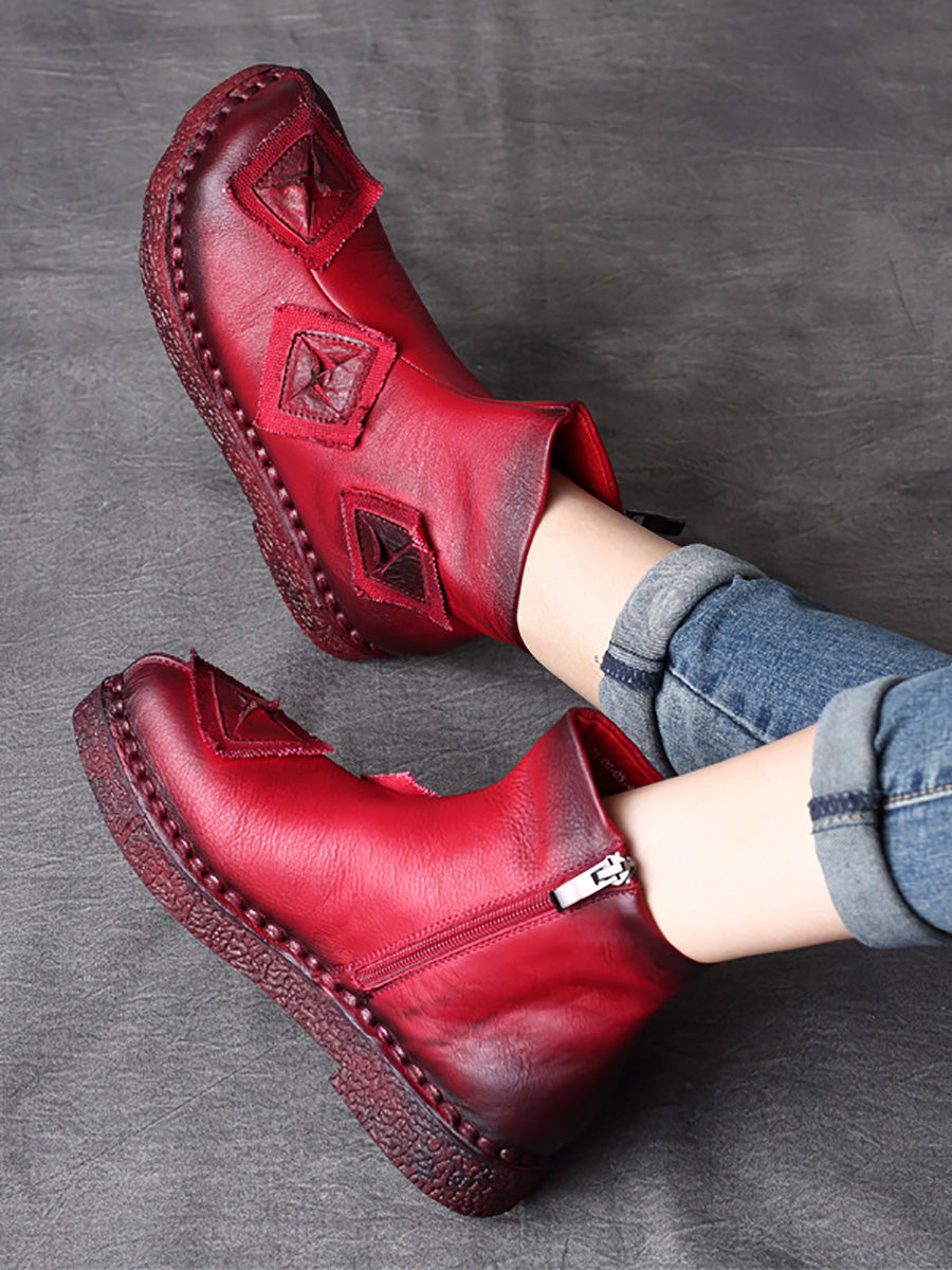 Women Vintage Leather Patch Spliced Ankle Boots AX1017 Genistyle Shop