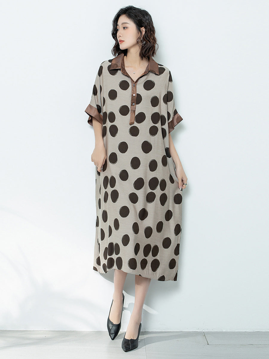 Women Summer Casual Dot Print Claf-Length Dress AS1044 Ada Fashion