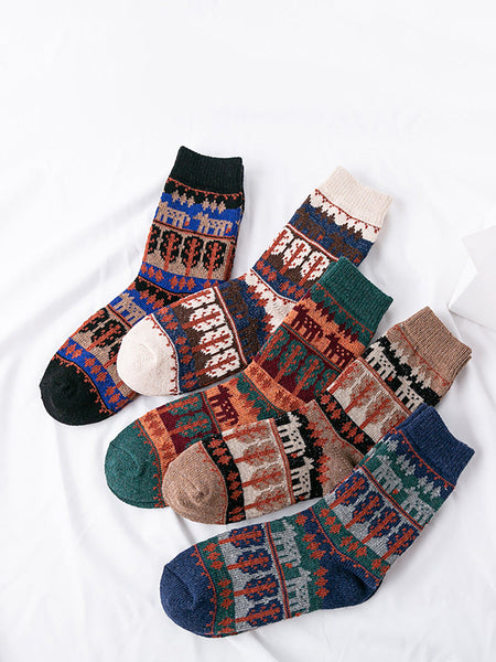 5 Pairs Women Winter Ethnic Wool Socks AS1019 BUYKUD