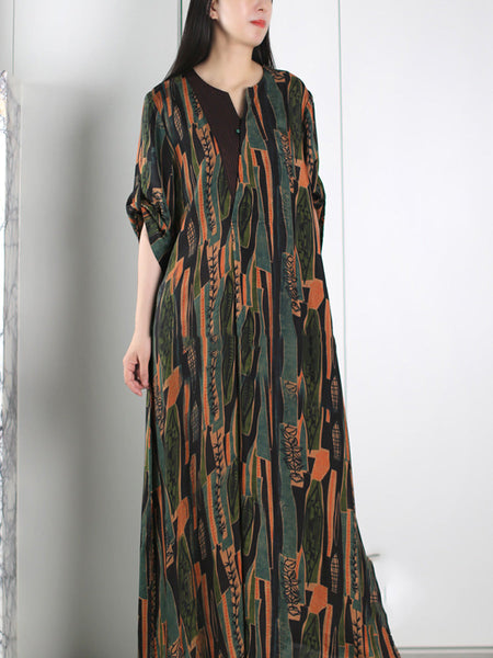 Plus Size Women Summer Vintage Spliced Maxi Dress LL053 BUYKUD