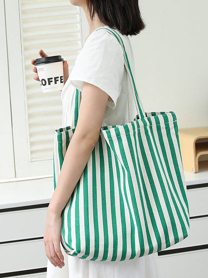 Casual Women Stripe Shoulder Canvas Bag FashionChic