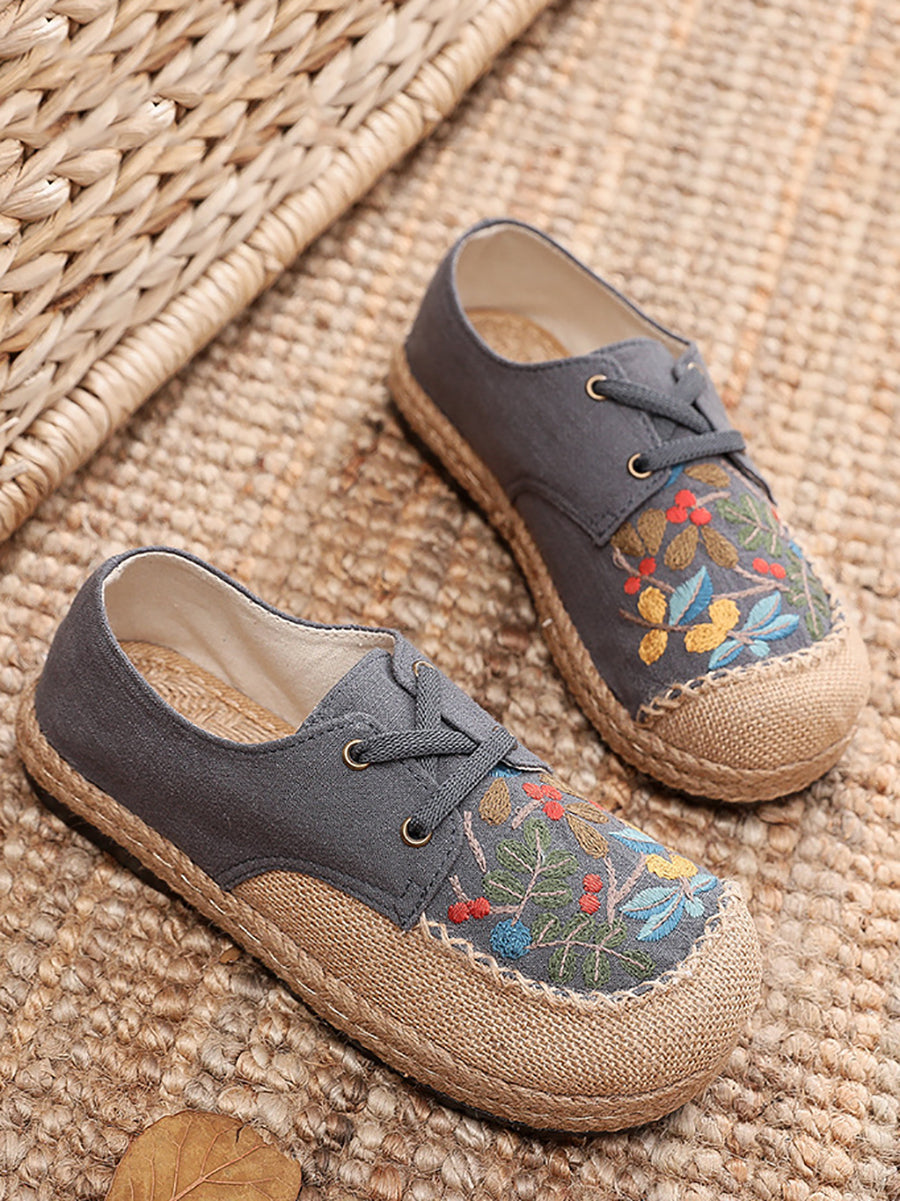 Women Summer Vintage Flower Embroidery Linen Cloth Shoes AT1068 TACH