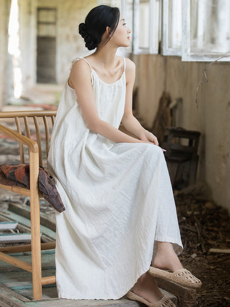 Plus Size Women Summer Vintage Solid Loose Vest Dress II1058 BXF