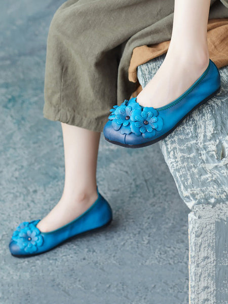 Women Artsy Summer Leather Flower Spiced Flat Shoes ZZ1041 Ada Fashion
