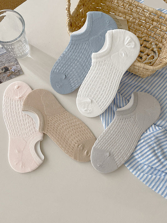 5 Pairs Women Summer Solid Cotton Short Socks RR1008 BUYKUD