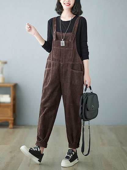 Women Casual Autumn Solid Corduroy Loose Jumpsuits AH1009 BUYKUD