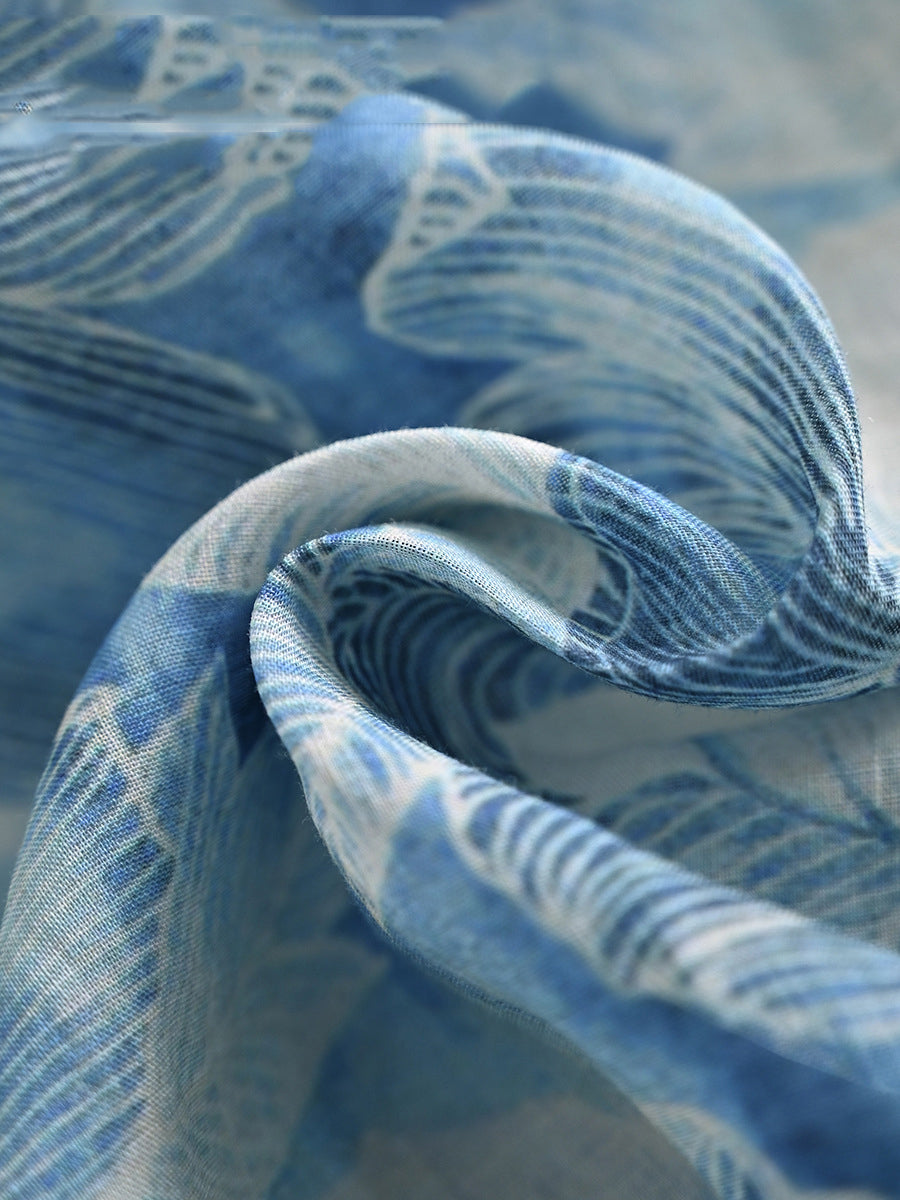 Women Summer Artsy Flower Print Loose Ramie Dress OO1025 QMCJ