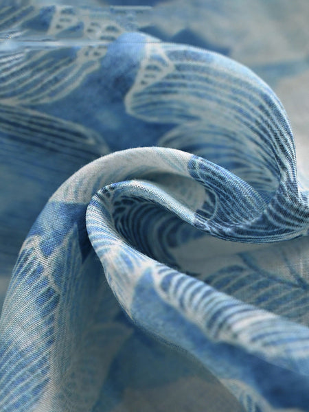 Women Summer Artsy Flower Print Loose Ramie Dress OO1025 QMCJ