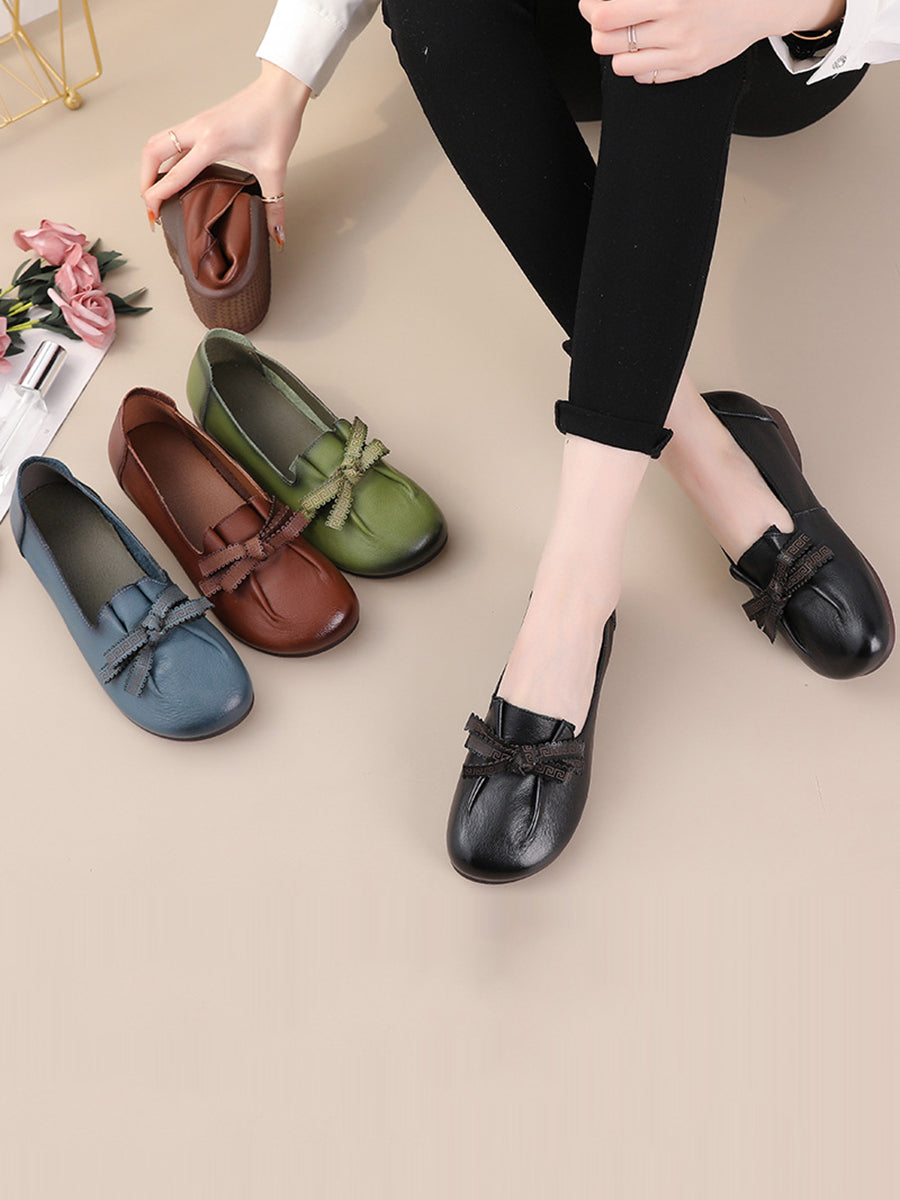 Women Summer Solid Bowknot Spliced Leather Shoes RR1049 BC