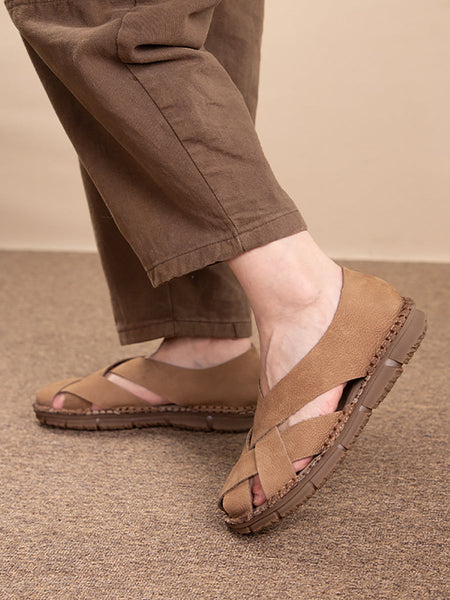 Women Summer Casual Solid Leather Weave Flat Shoes AS1055 Ada Fashion