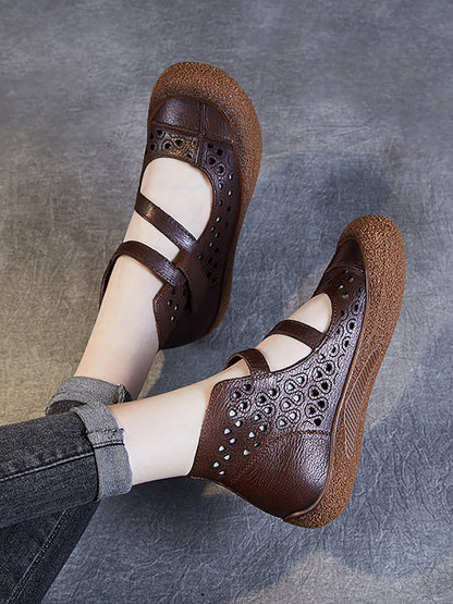 Women Summer Vintage Cutout Leather Flat Sandals SC1007 Ada Fashion