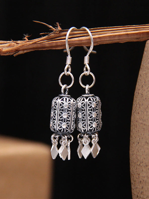 Women Vintage S925Silver Lantern Tassel Earrings AT1093 BUYKUD