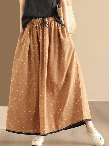Women Summer Artsy Dot Loose Ramie Skirt PP1047 BUYKUD