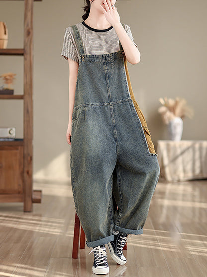 Women Artsy Summer Colorblock Denim Jumpsuits SC1051 Ada Fashion