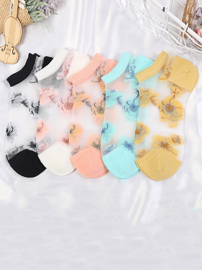 5 Pairs Women Summer Flower Thin Short Socks CX019 WSD