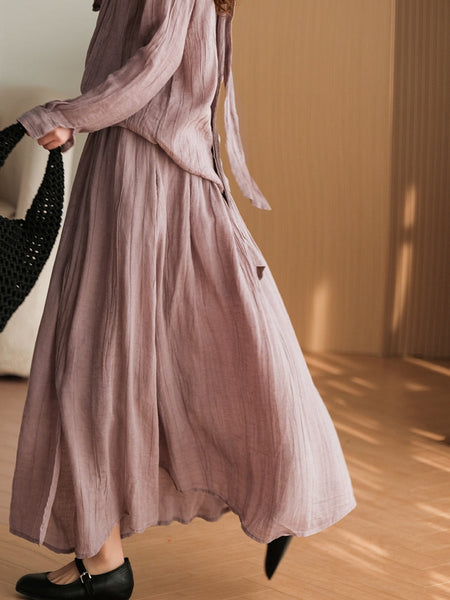 Plus Size Women Casual Solid Ramie Loose Skirt KL1030 Ada Fashion