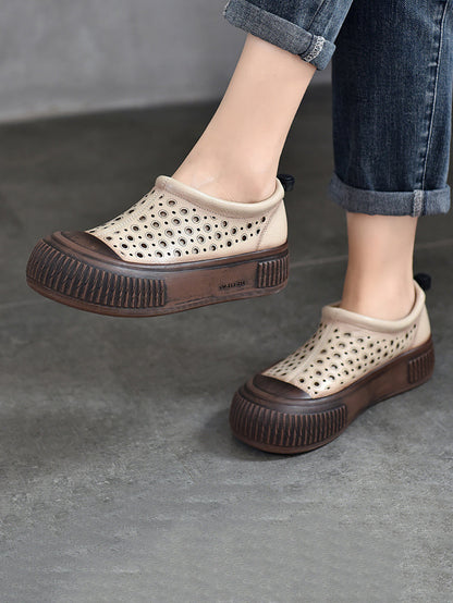 Women Summer Vintage Leather Cutout Platform Shoes AA1048 Ada Fashion