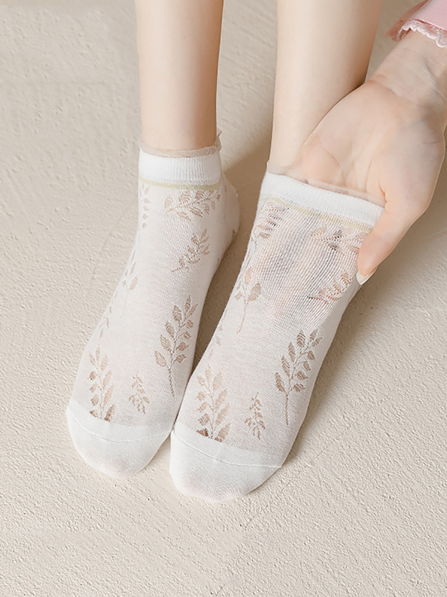 5 Pairs Women Artsy Summer Thin Cutout Socks II1032 BUYKUD