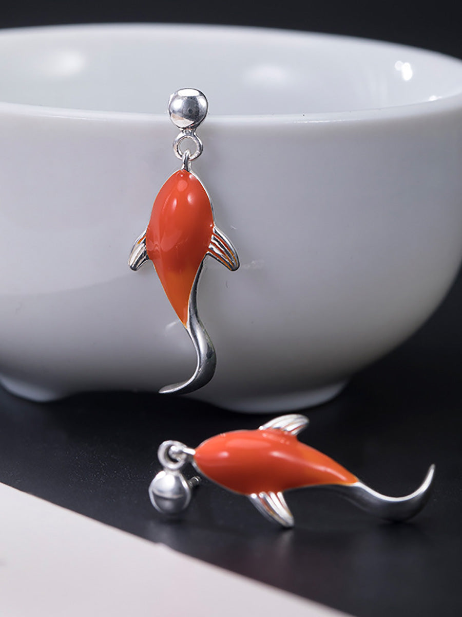 Women Casual Red Koi Sliver Pandent Earrings AI1023 XYFZB