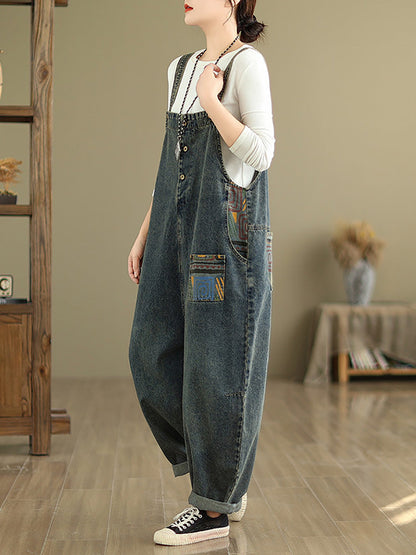 Women Casual Patchwork Loose Denim Jumpsuits JJX