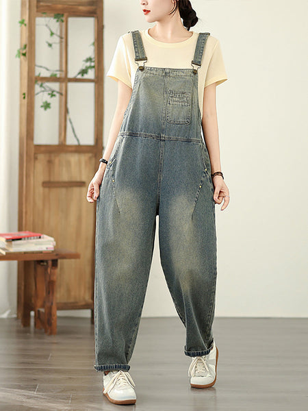 Color Straight Women Pure Denim Jumpsuits Casual Summer FashionChic