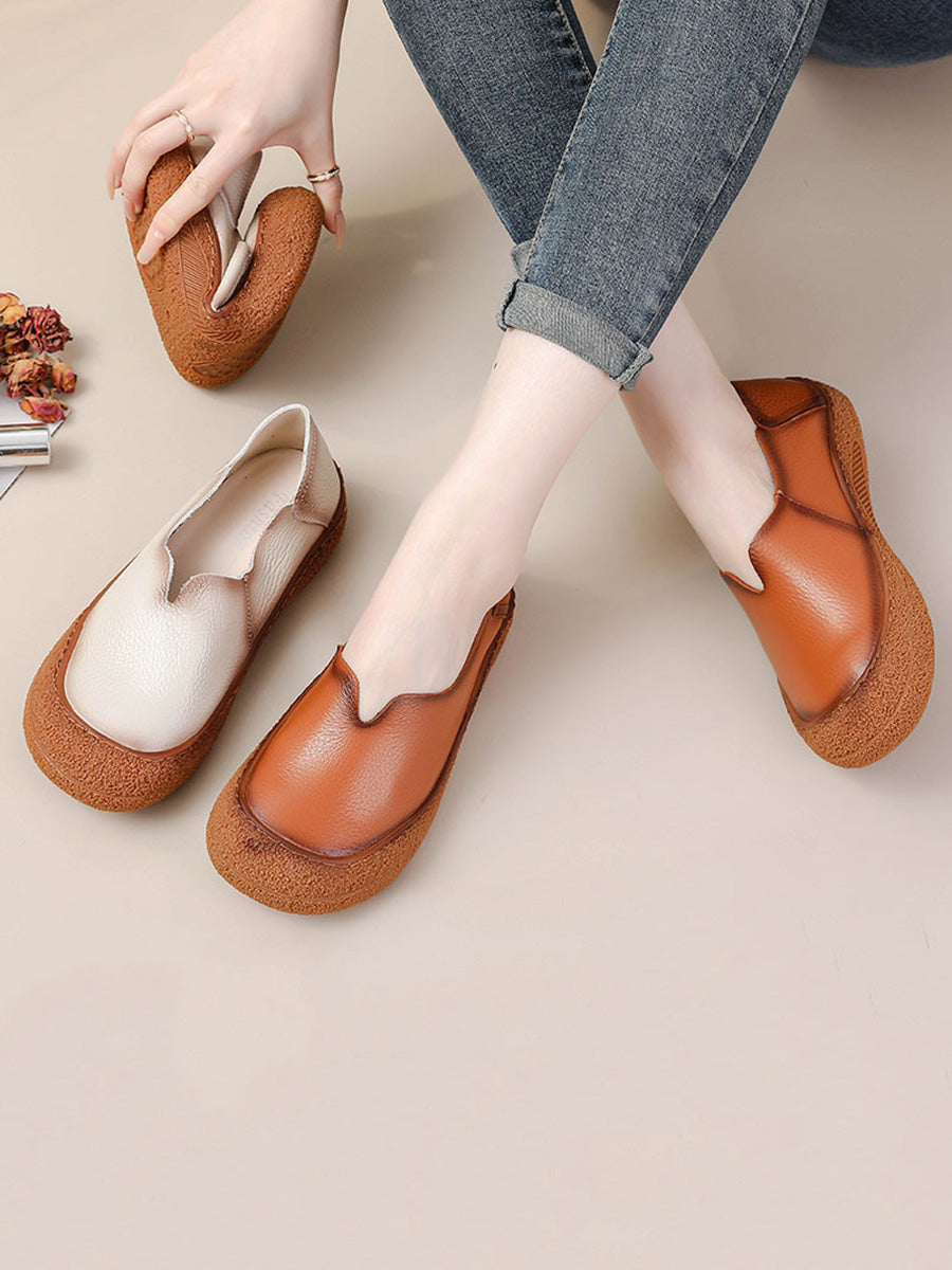 Women Summer Solid Soft Genuine Leather Flat Shoes CX042 BC