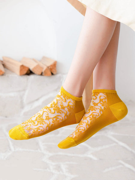 5 Pairs Women Flower Jacquard Summer Socks AA1026 Ada Fashion