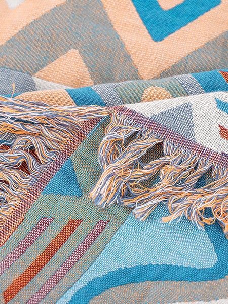 Cotton Summer Nap Ethnic Jacquard Tassel Spliced Blanket AS1033 Ada Fashion