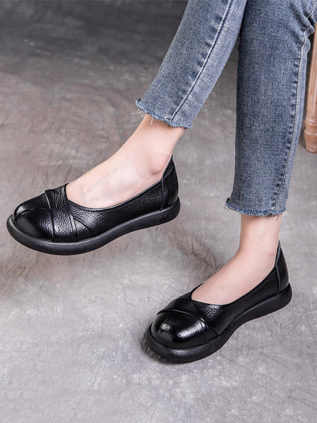 Spliced Genuine Cross Shoes Casual Women Flat Leather FashionChic