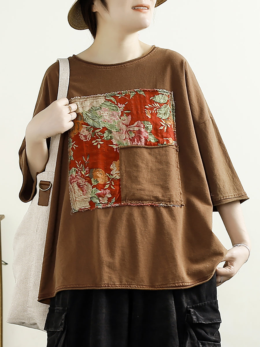 Women Summer Vintage Floral Spliced Cotton Shirt TY1042 Ada Fashion