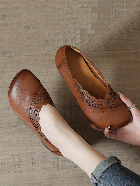 Women Artsy Solid Soft Leather Spliced Low Heel Shoes RR1048 BC