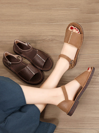 Women Summer Leather Spliced Flat Solid Sandals UI1031 Ada Fashion