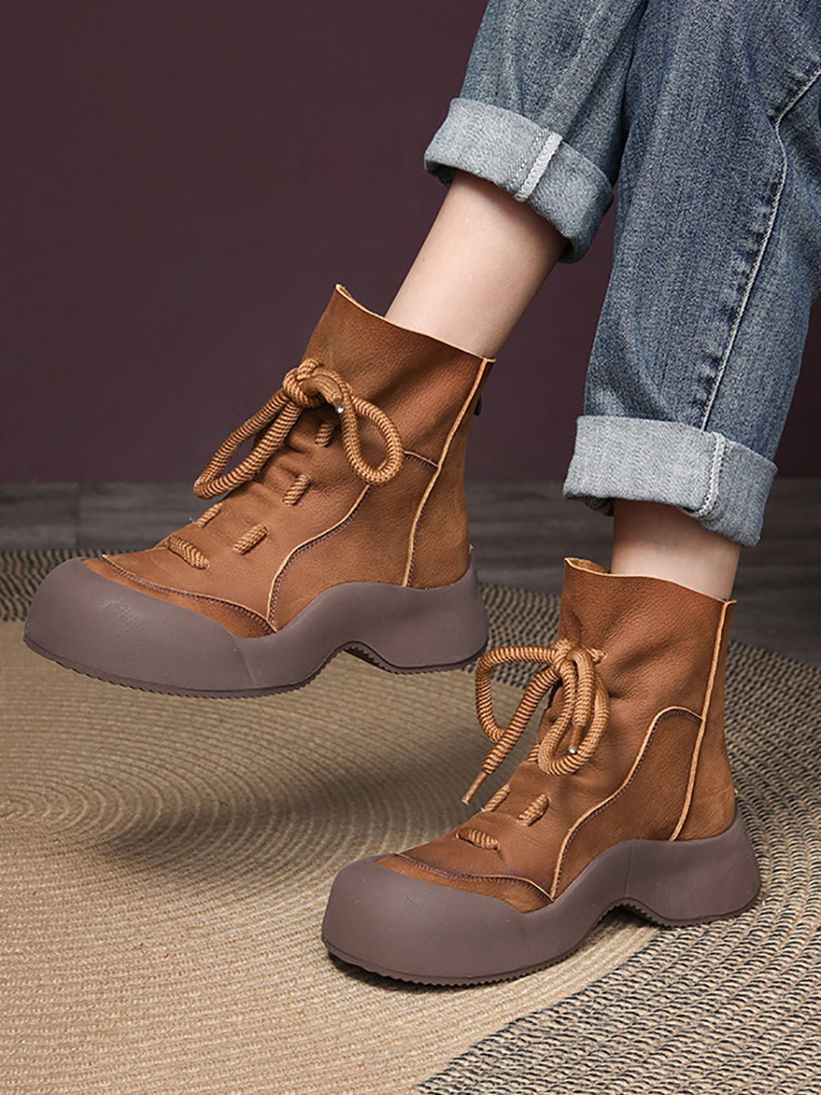 Women Winter Vintage Soft Leather Spliced Platform Boots WG001 HWJPJ