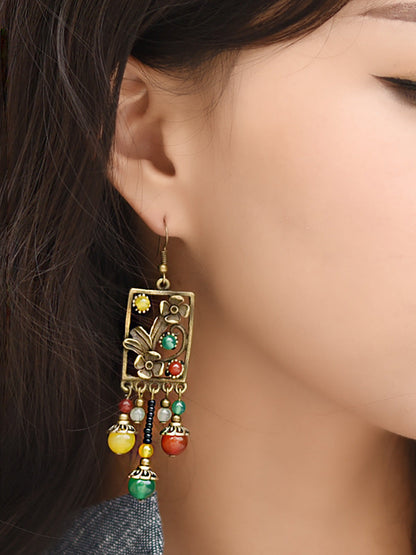 Alloy Flower Agate Tassel Retro Earrings RR014 JGL