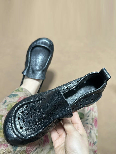 Women Summer Retro Soft Genuine Leather Low Heel Shoes CX013 XRXY