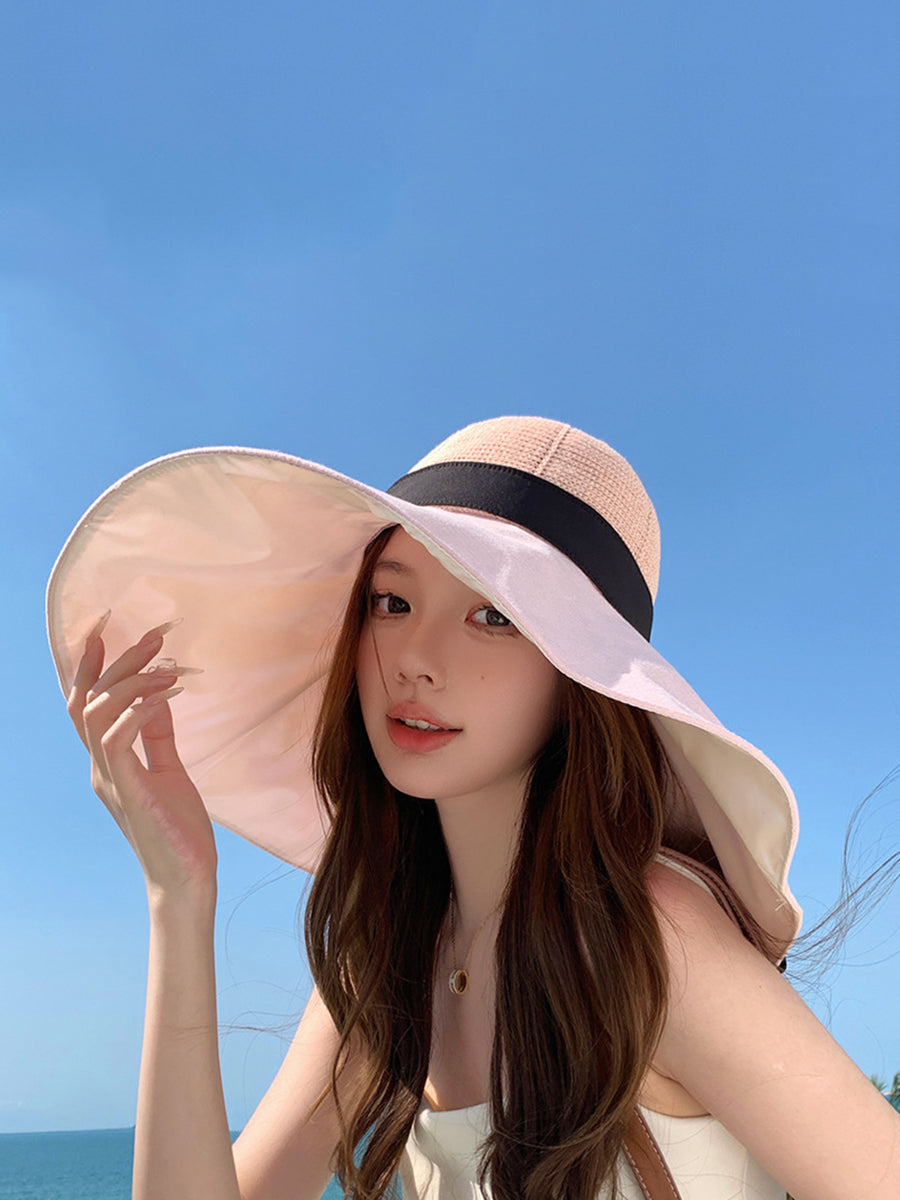 Women Summer Colorblock Large Brim Sunproof Hat WE1002 Ada Fashion