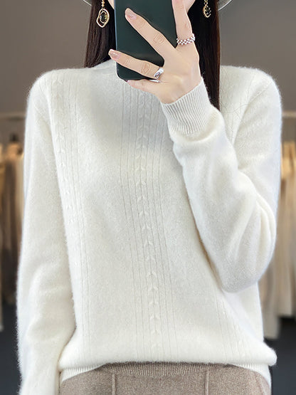 Women Autumn Solid Cable Knit 100%Wool Half Turtleneck Sweater QN028 BK