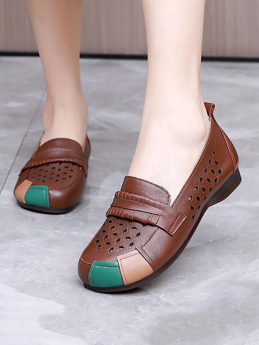 Women Summer Leather Colorblock Cutout Flat Shoes UI1030 Ada Fashion