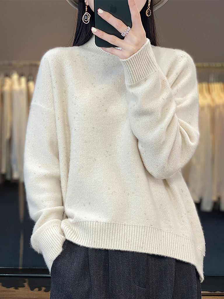 Women Autumn Knit 100%Wool Half-Turtleneck Sweater WU009 BK