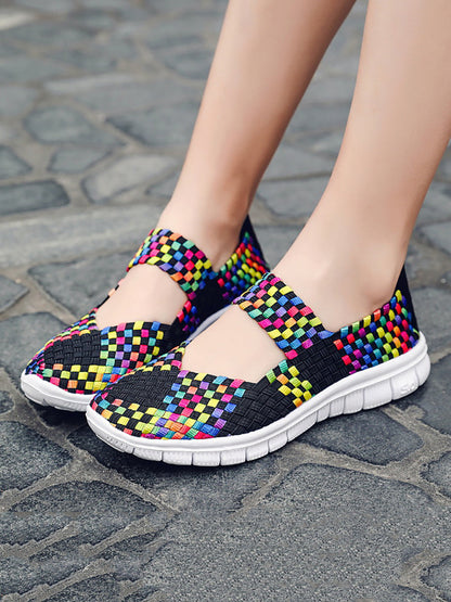 Women Summer Casual Colorblock Weave Flat Shoes RR1017 SADAF