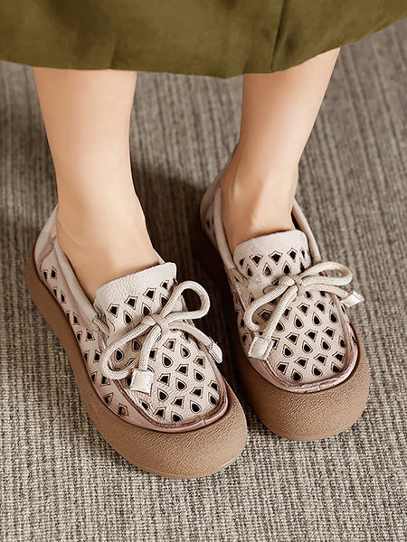Genuine Shoes Hollow Out Summer Leather Flat Women FashionChic