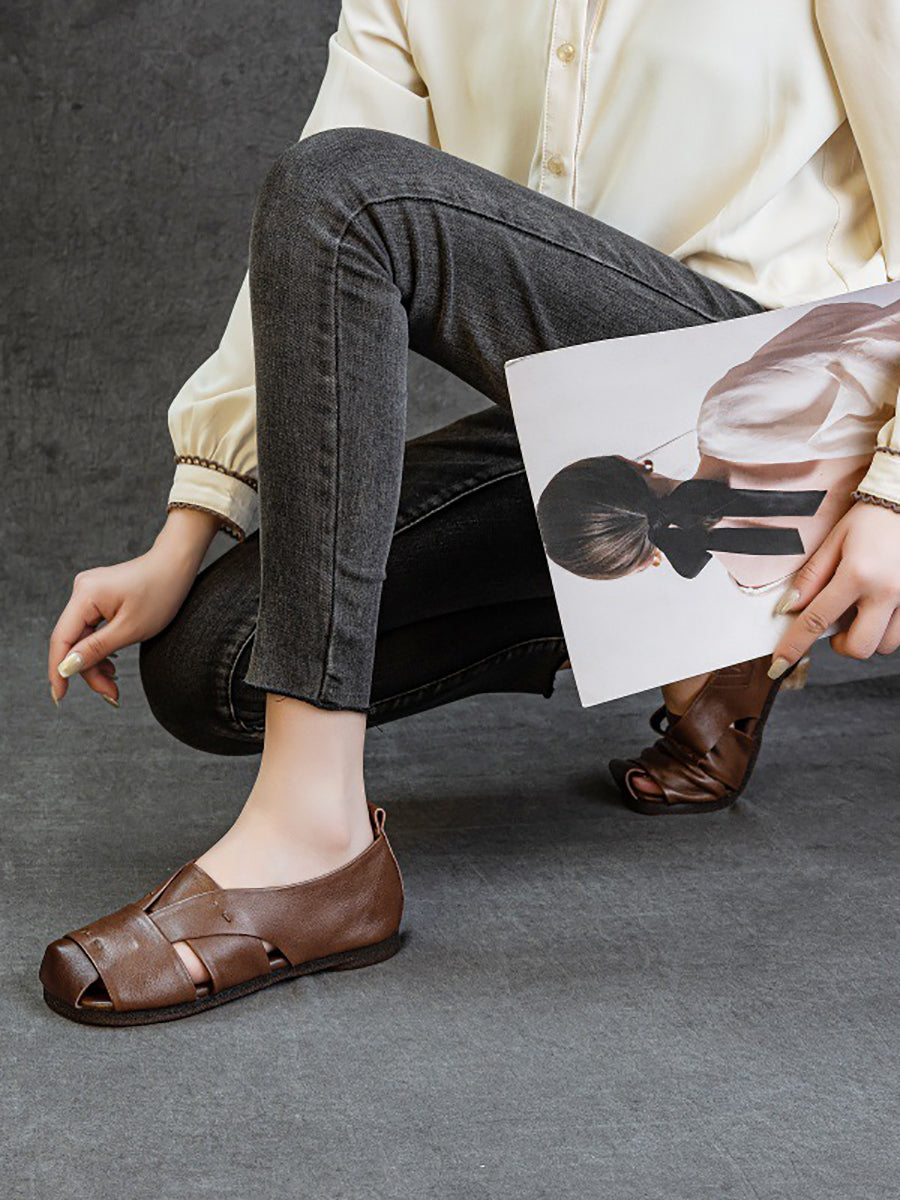 Vintage Flat Women Genuine Leather Sandals FashionChic