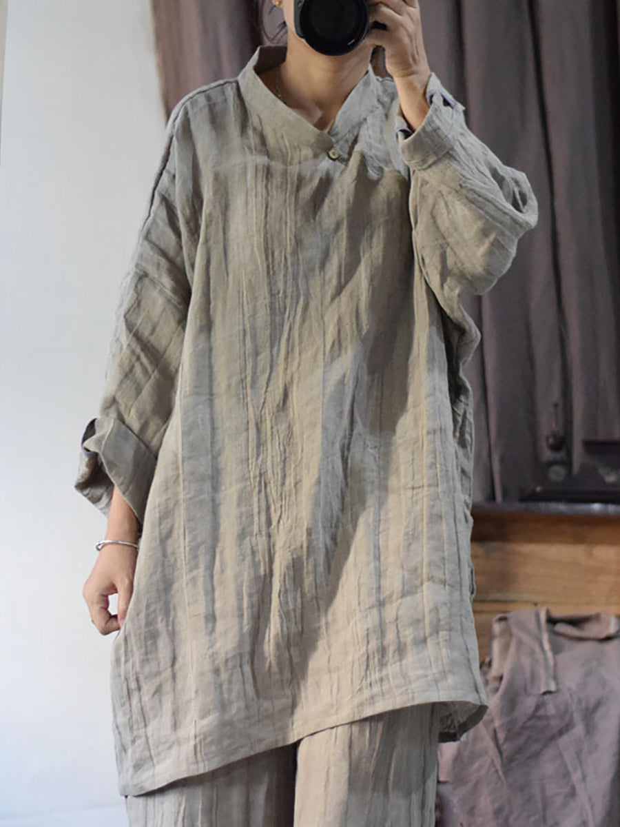 Women Vintage Solid Linen Loose Long Blouse KL1033 Ada Fashion