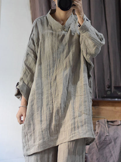 Women Vintage Solid Linen Loose Long Blouse KL1033 Ada Fashion