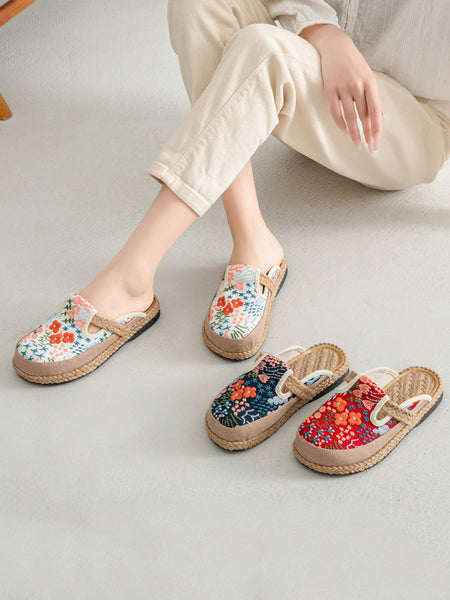 Cotton Ethnic Flower Embroidery Women Slippers Summer FashionChic