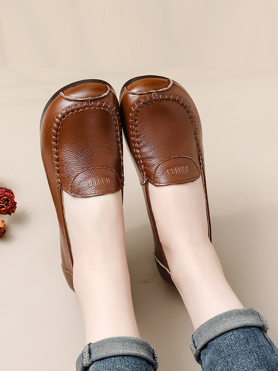 Women Summer Soft Leather Solid Stitching Flat Shoes PP1031 BC