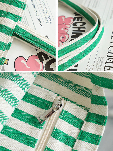 Casual Women Stripe Shoulder Canvas Bag FashionChic